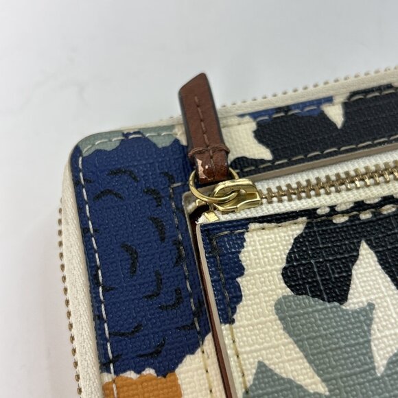 Fossil Wristlet Wallet Coated Canvas Zip Around Colorful Floral Teal Pink Blue - Picture 5 of 8